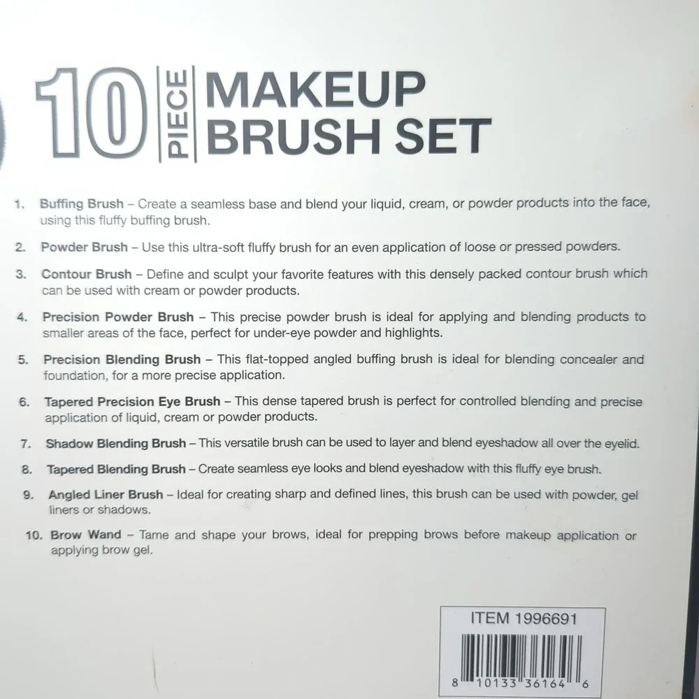 XII Collective 10 Piece Makeup Brush Set Black Professional Beauty Tools 1996691